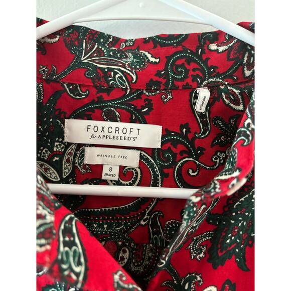 Foxcroft for Appleseeds Top Women's 8 Red Green Paisley Button Down Shaped - Picture 4 of 6